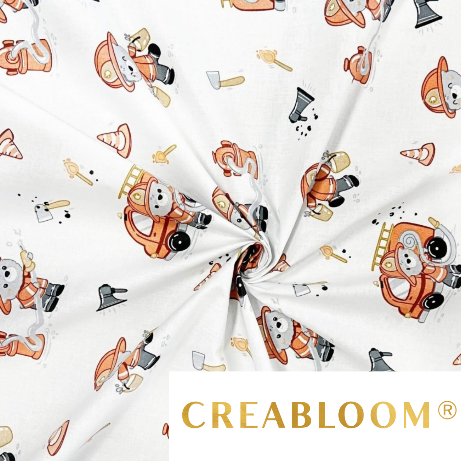 Tissu Coton Motif Oursons Pompiers