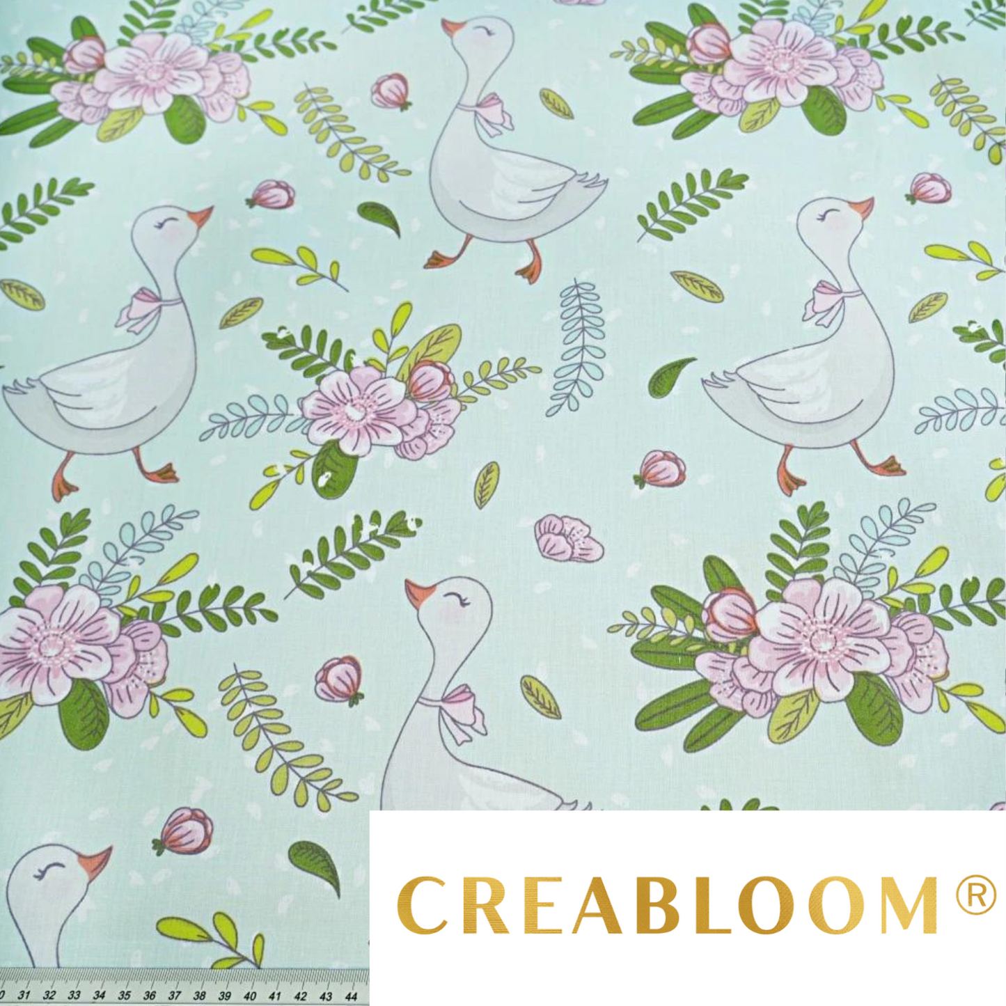 Tissu Coton Imprimé Oies Fond Menthe