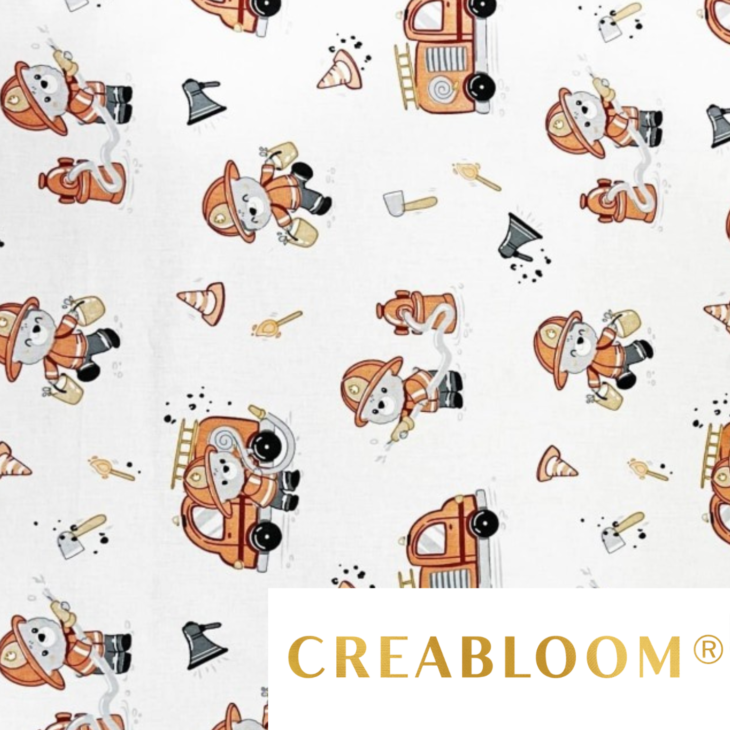 Tissu Coton Motif Oursons Pompiers