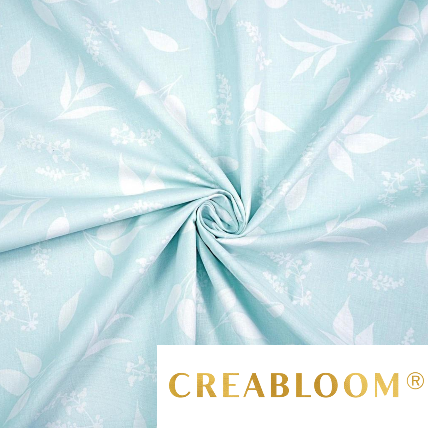 Tissu Coton Imprimé Feuilles Blanches Fond Bleu