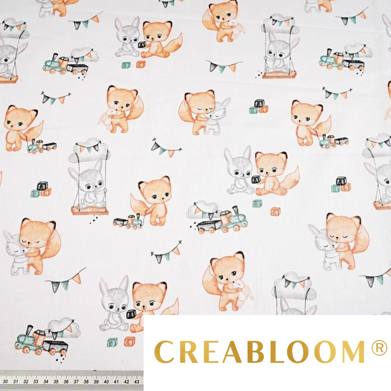 Tissu Coton Motif Renards Et Lapins