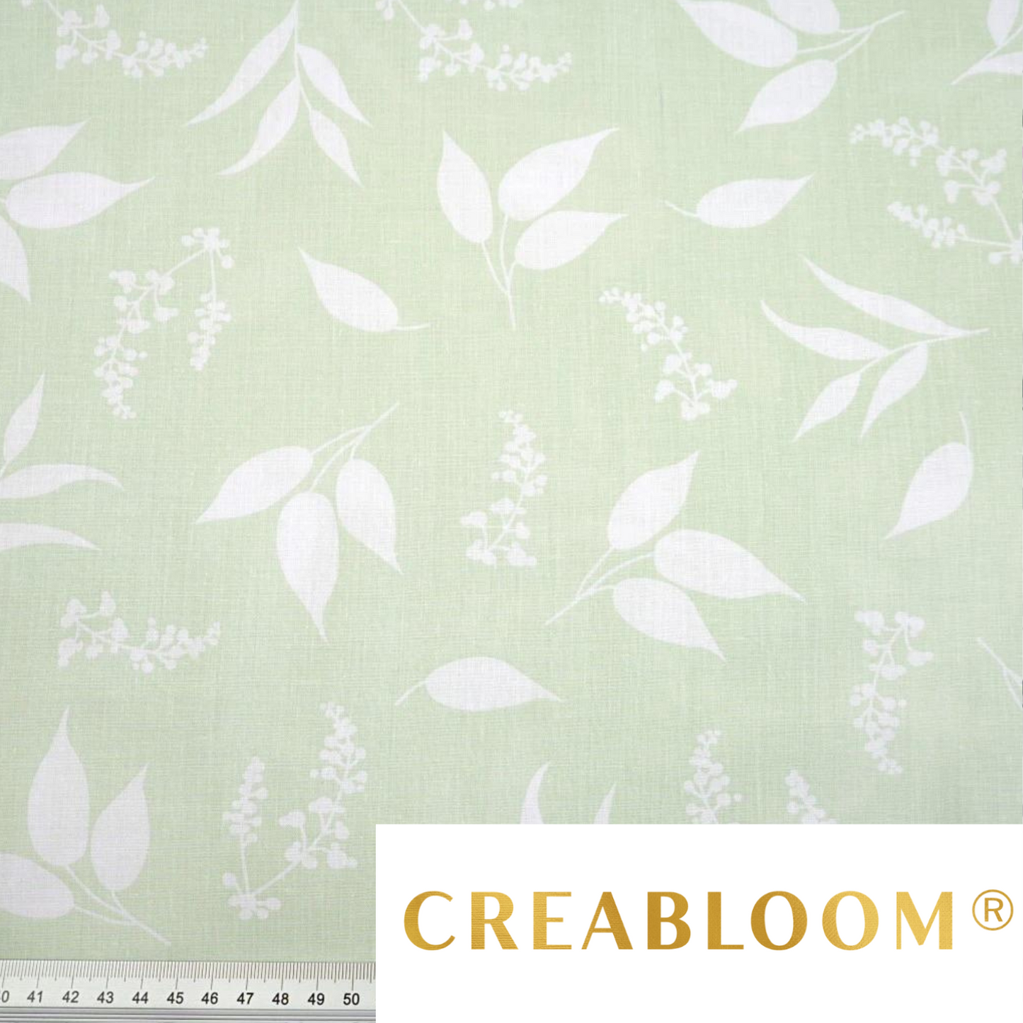 Tissu Coton Imprimé Feuilles Blanches Fond Couleur Pistache