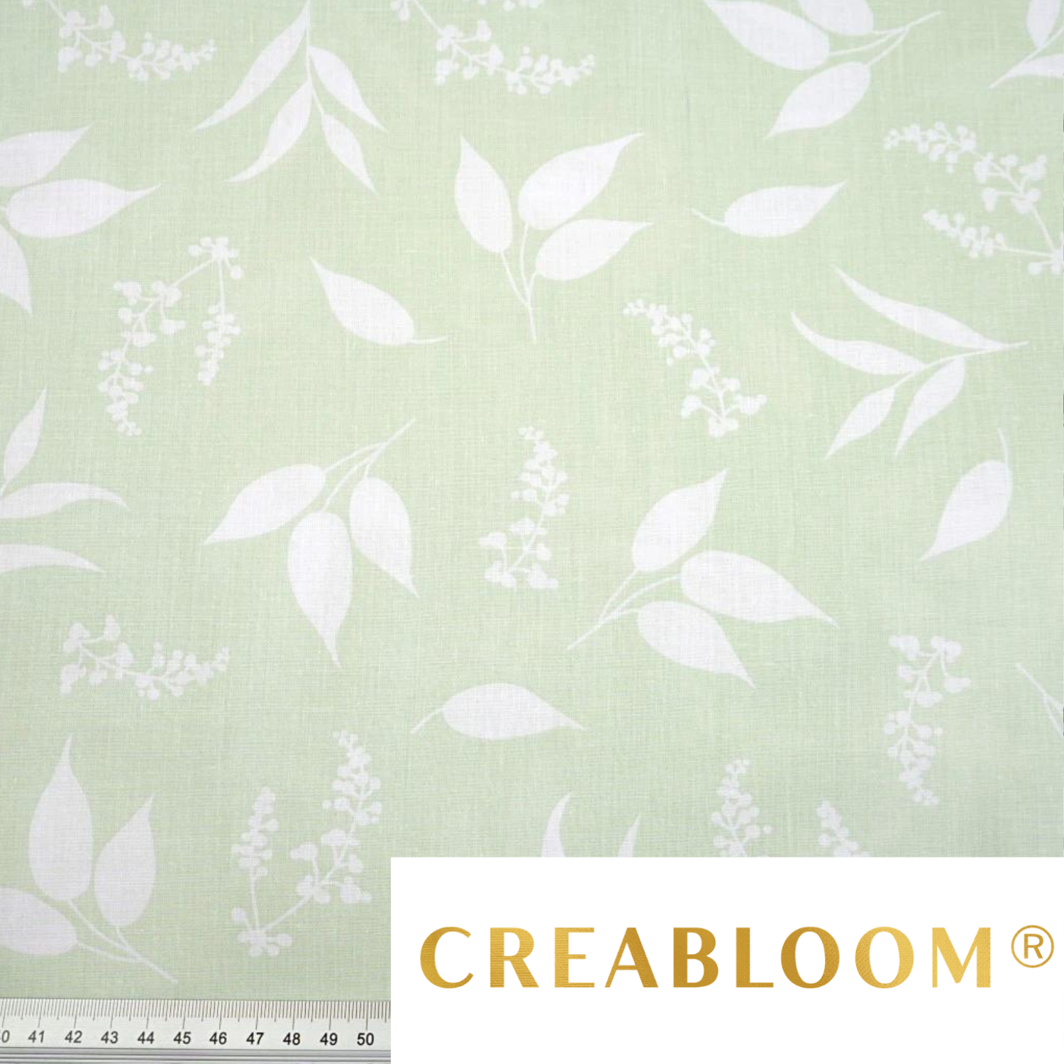 Tissu Coton Imprimé Feuilles Blanches Fond Couleur Pistache