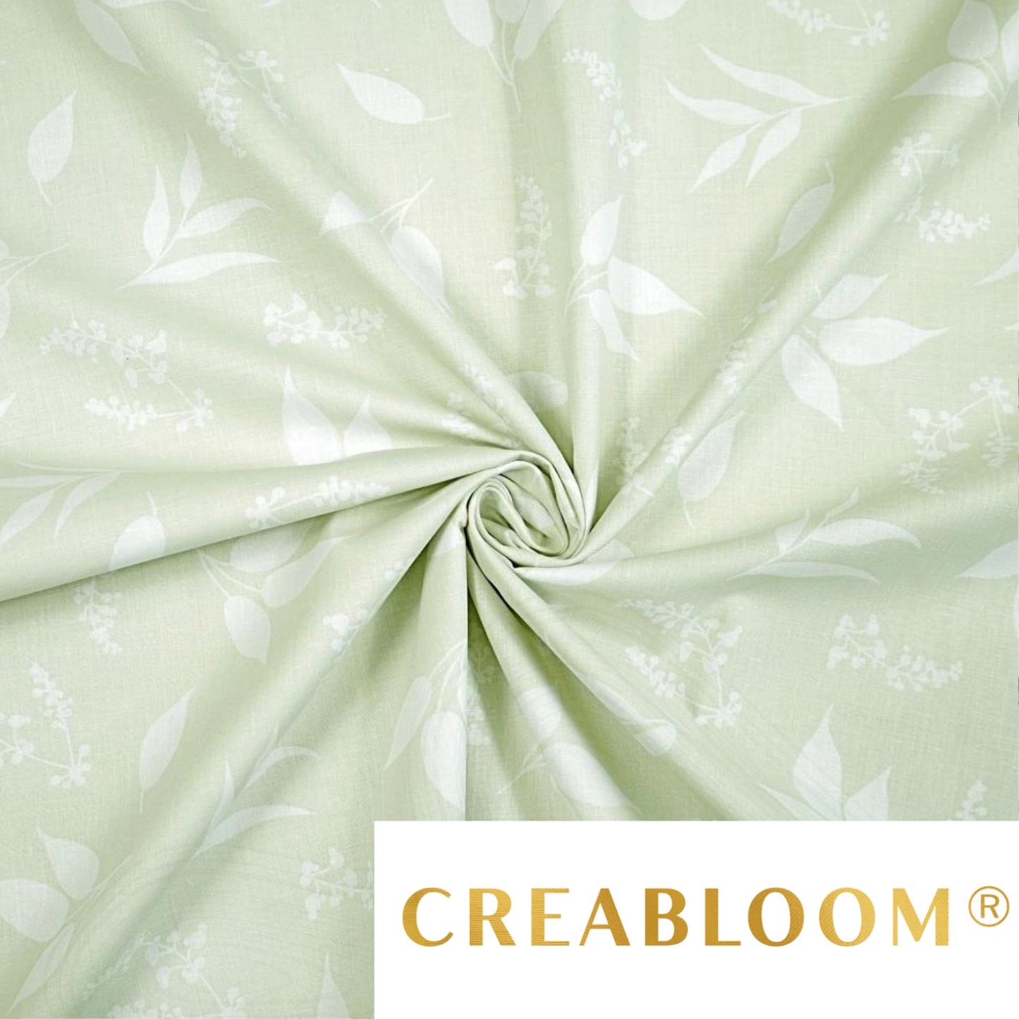Tissu Coton Imprimé Feuilles Blanches Fond Couleur Pistache