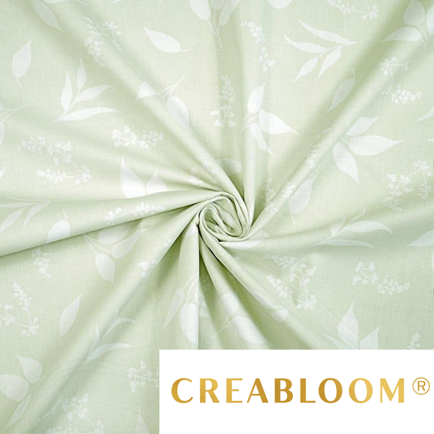 Tissu Coton Imprimé Feuilles Blanches Fond Couleur Pistache