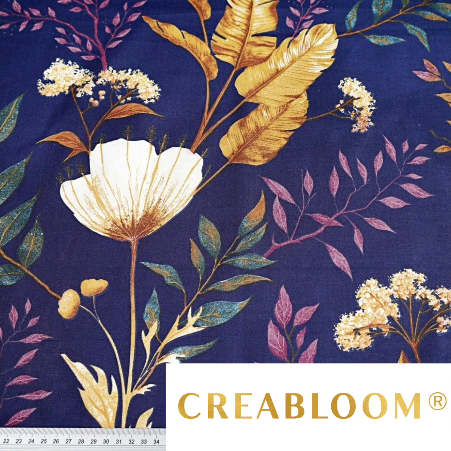 Tissu Coton Motif Grandes Fleurs Fond Couleur Bleu Marine