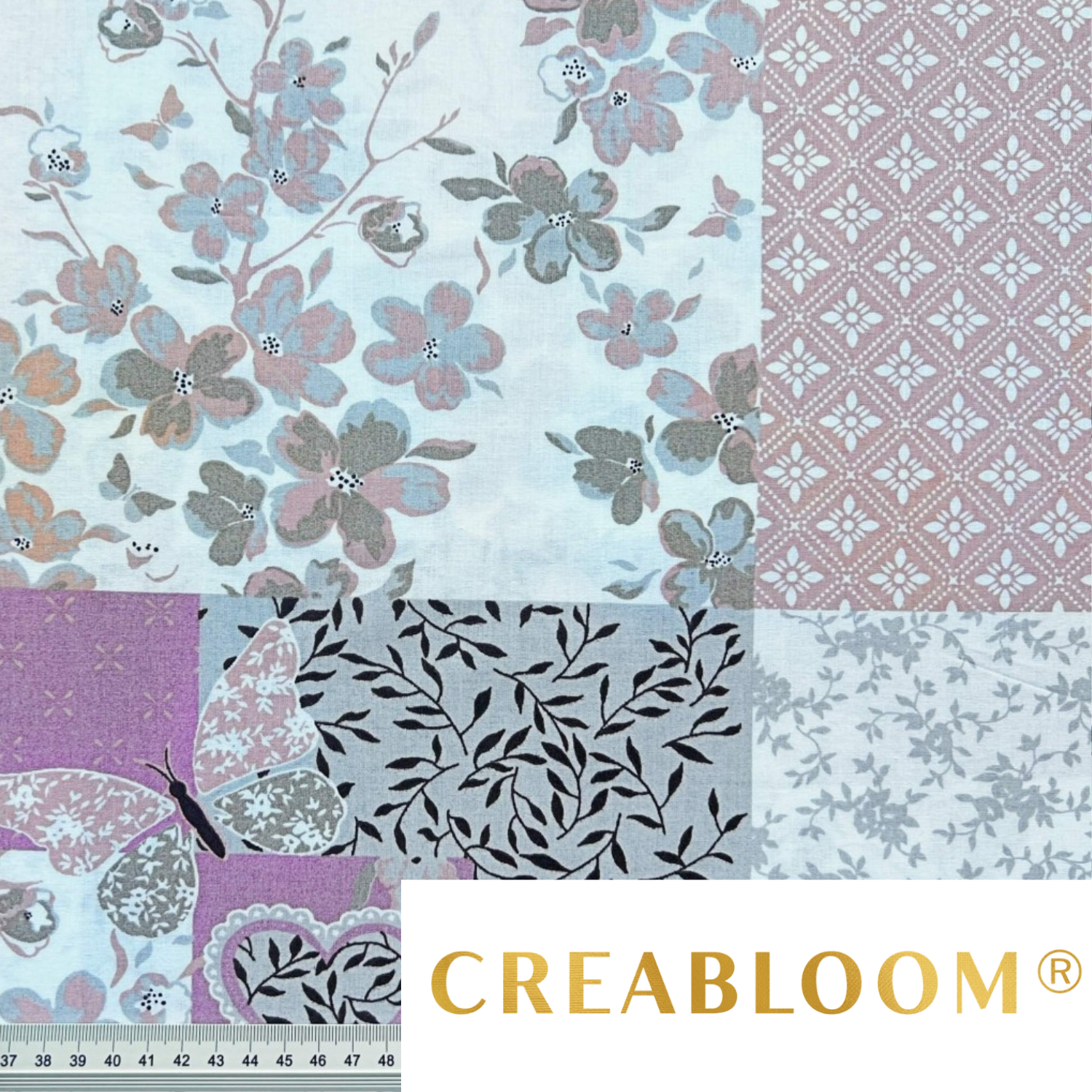 Tissu Coton Imprimé Patchwork - Marron Rose Et Gris