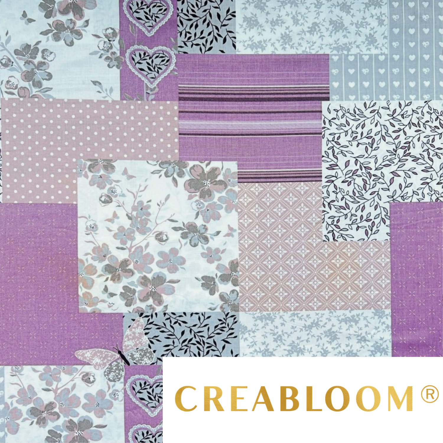 Tissu Coton Imprimé Patchwork - Marron Rose Et Gris