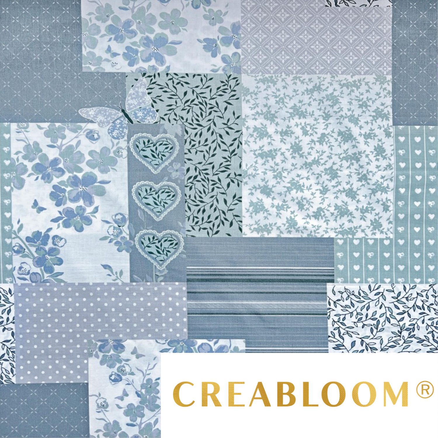 Tissu Coton Imprimé Patchwork - Sauge Et Gris