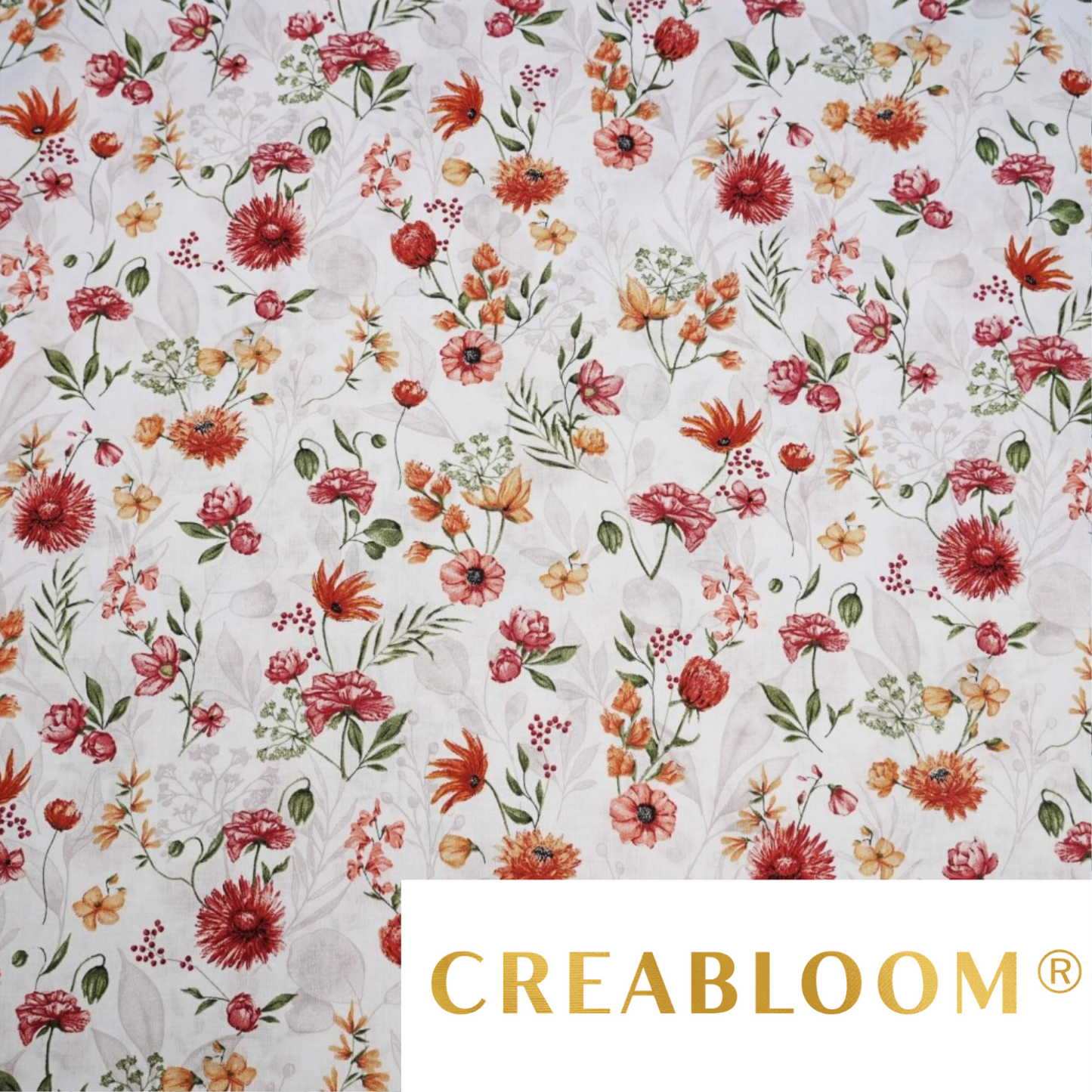 Tissu Coton Motif Fleurs Des Champs Rouge-Orange