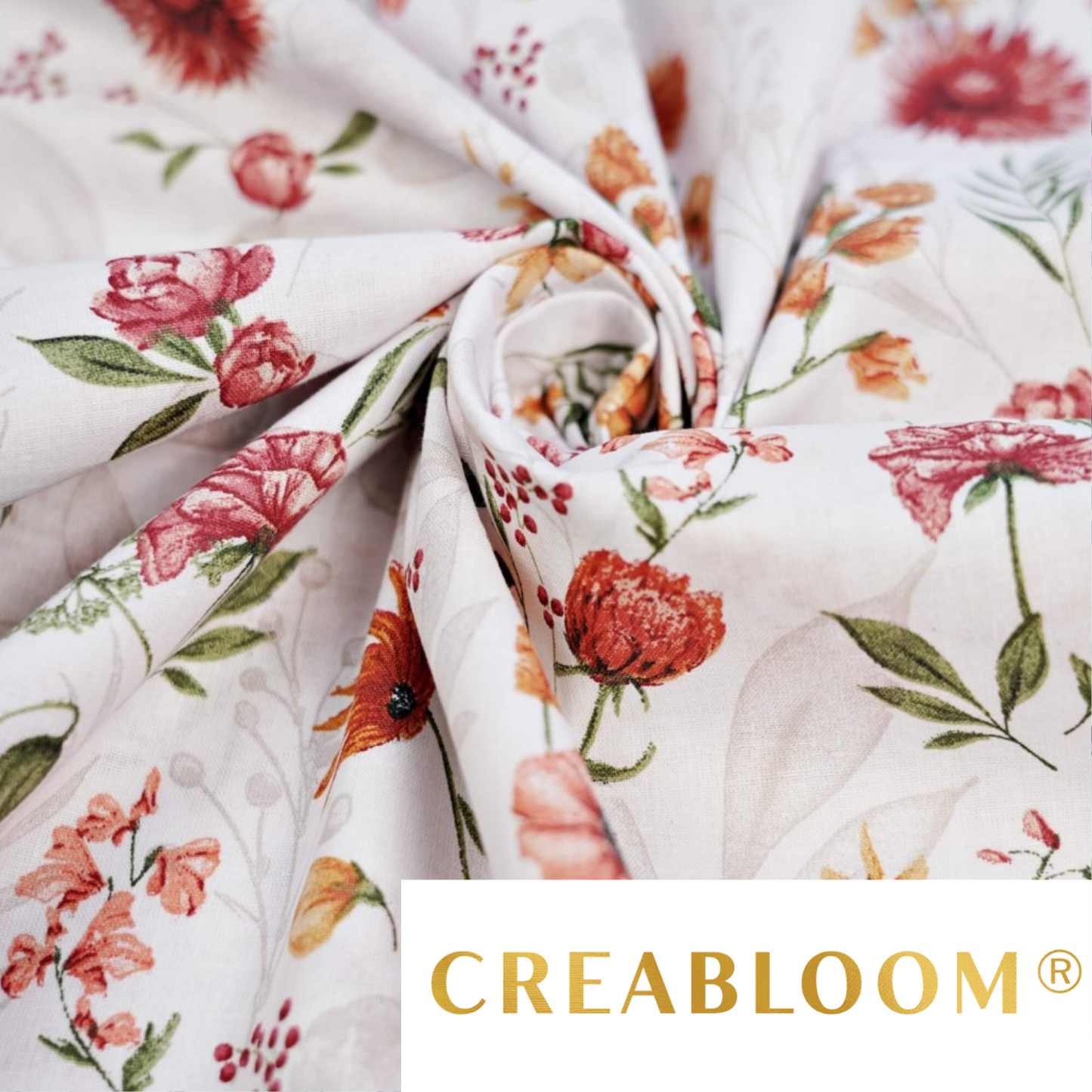 Tissu Coton Motif Fleurs Des Champs Rouge-Orange