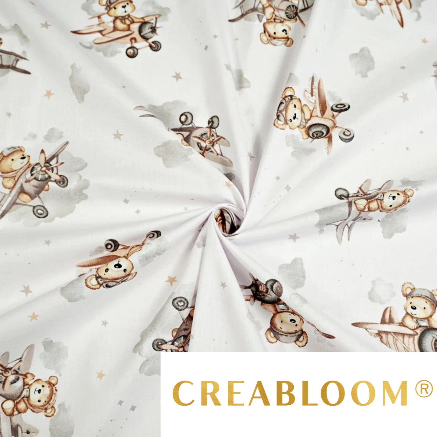 Tissu Coton Motif Oursons Aviateurs - Tons Beige