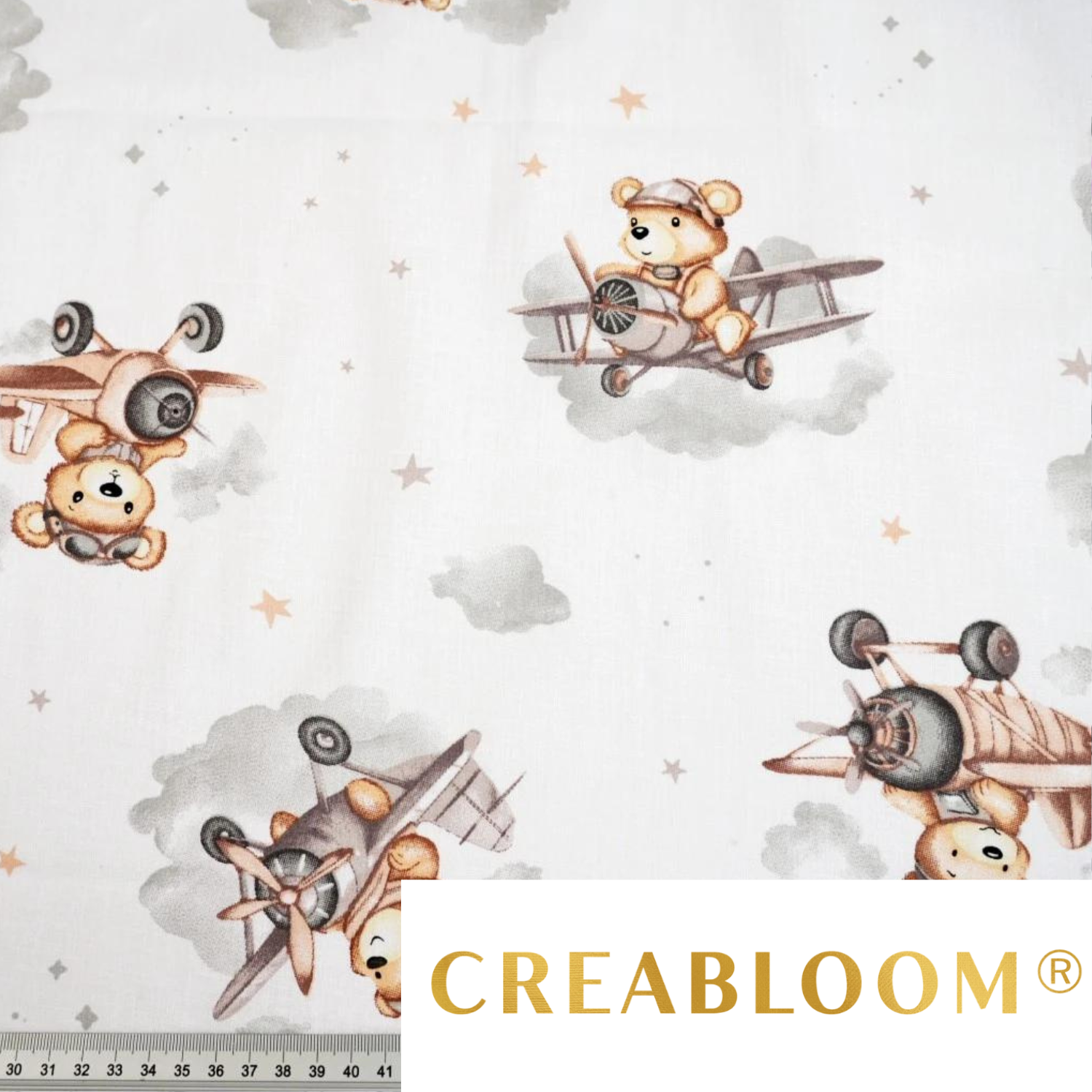 Tissu Coton Motif Oursons Aviateurs - Tons Beige
