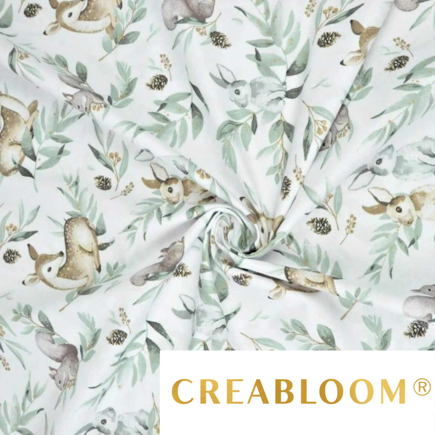 Tissu Coton Motif Biches Écureuils Lapins