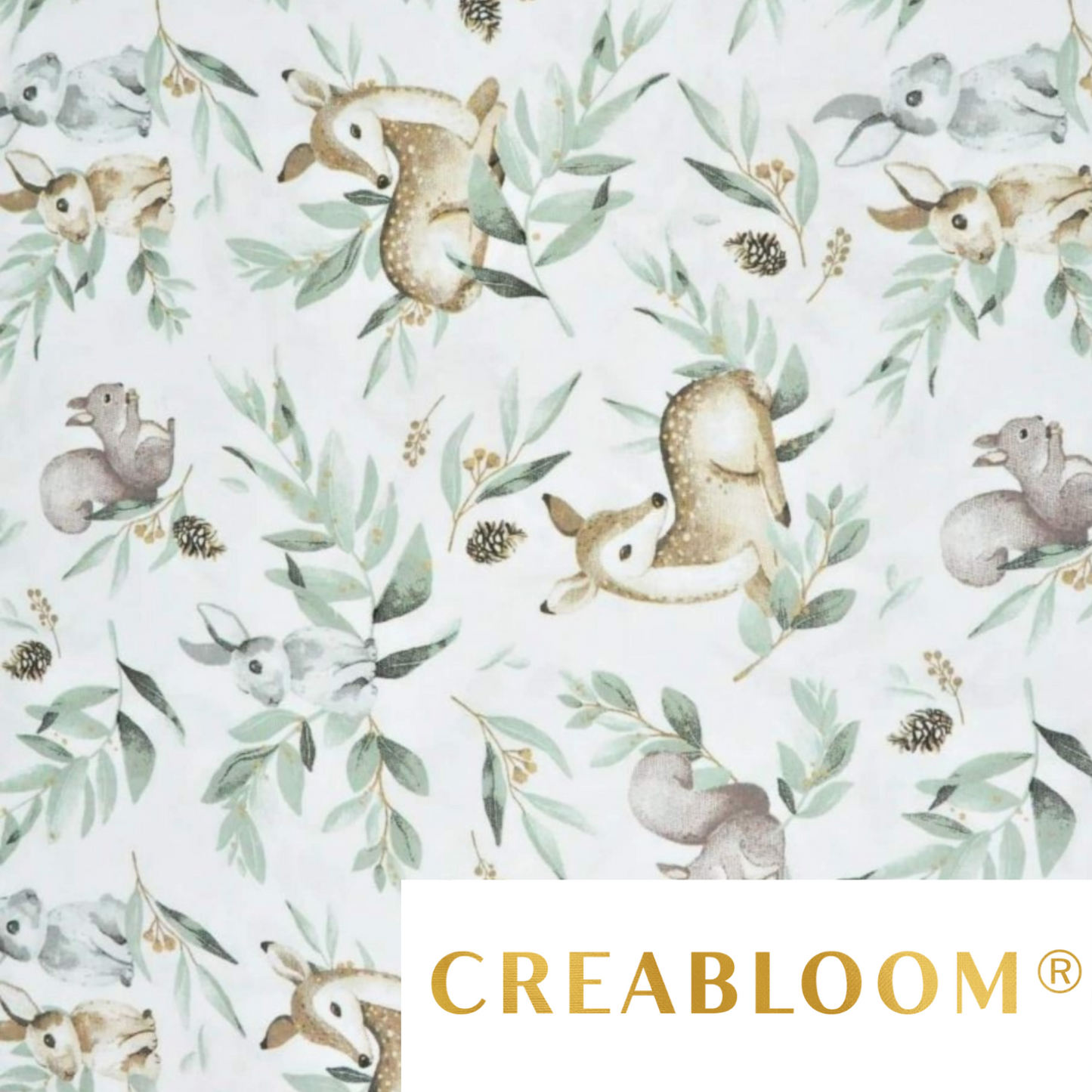 Tissu Coton Motif Biches Écureuils Lapins