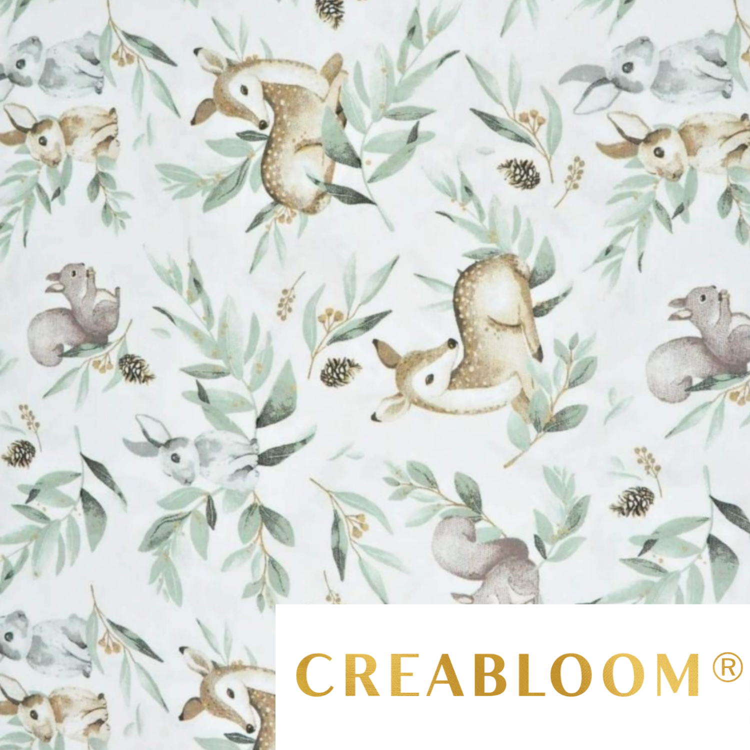 Tissu Coton Motif Biches Écureuils Lapins