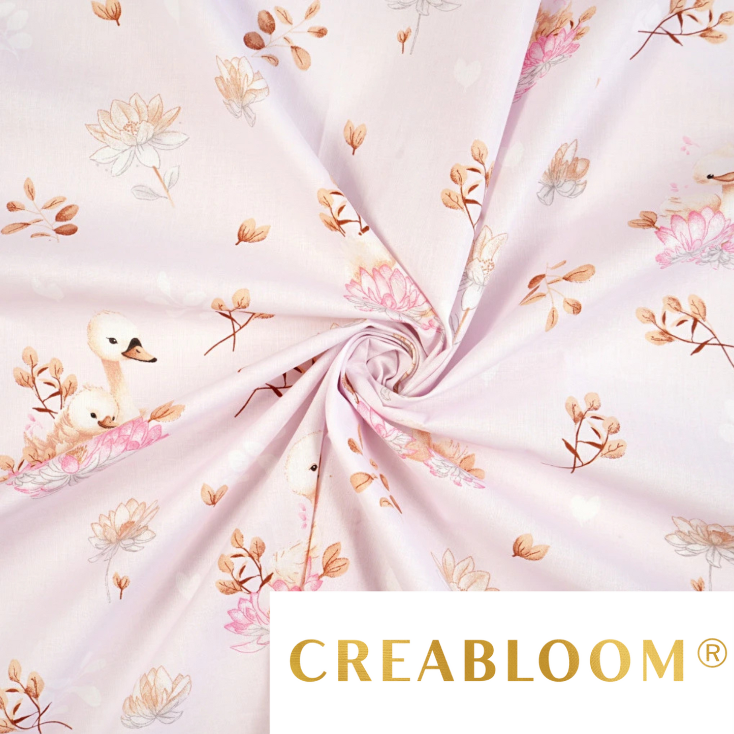 Tissu coton Motif cygnes - fond rose