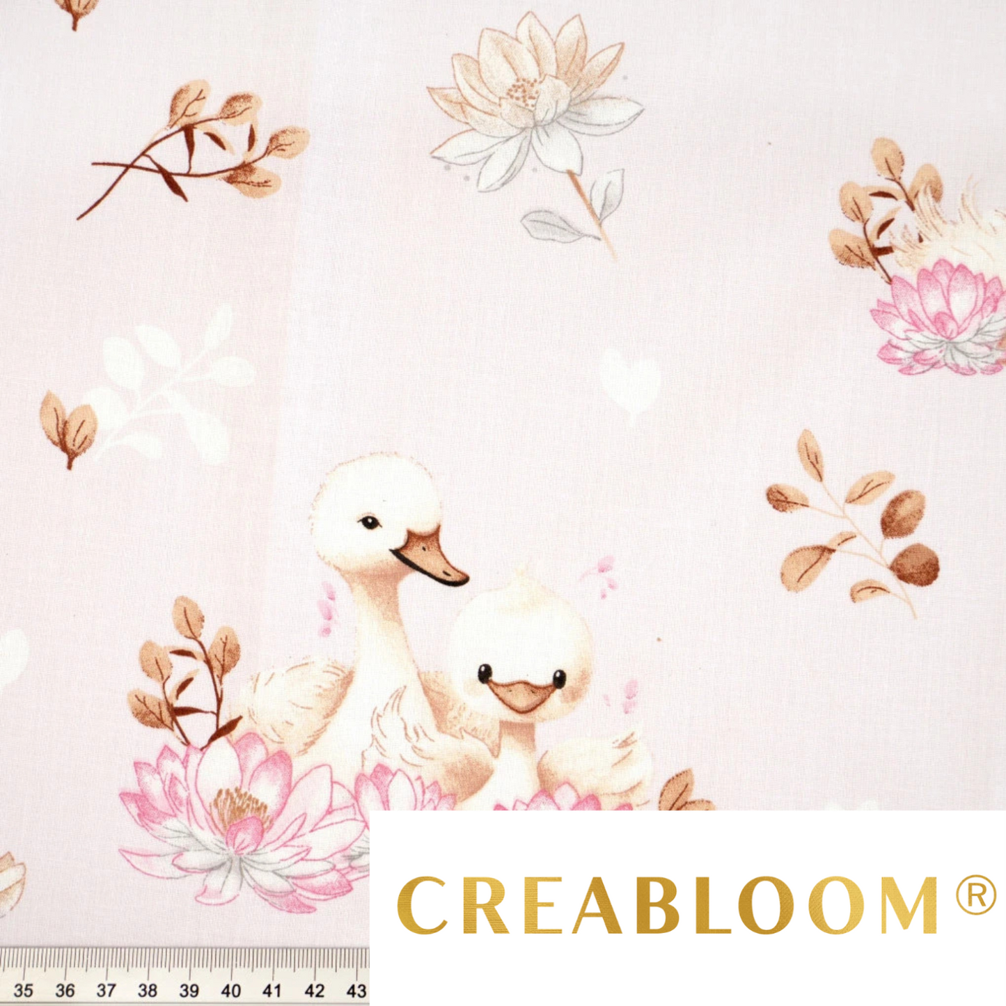Tissu coton Motif cygnes - fond rose