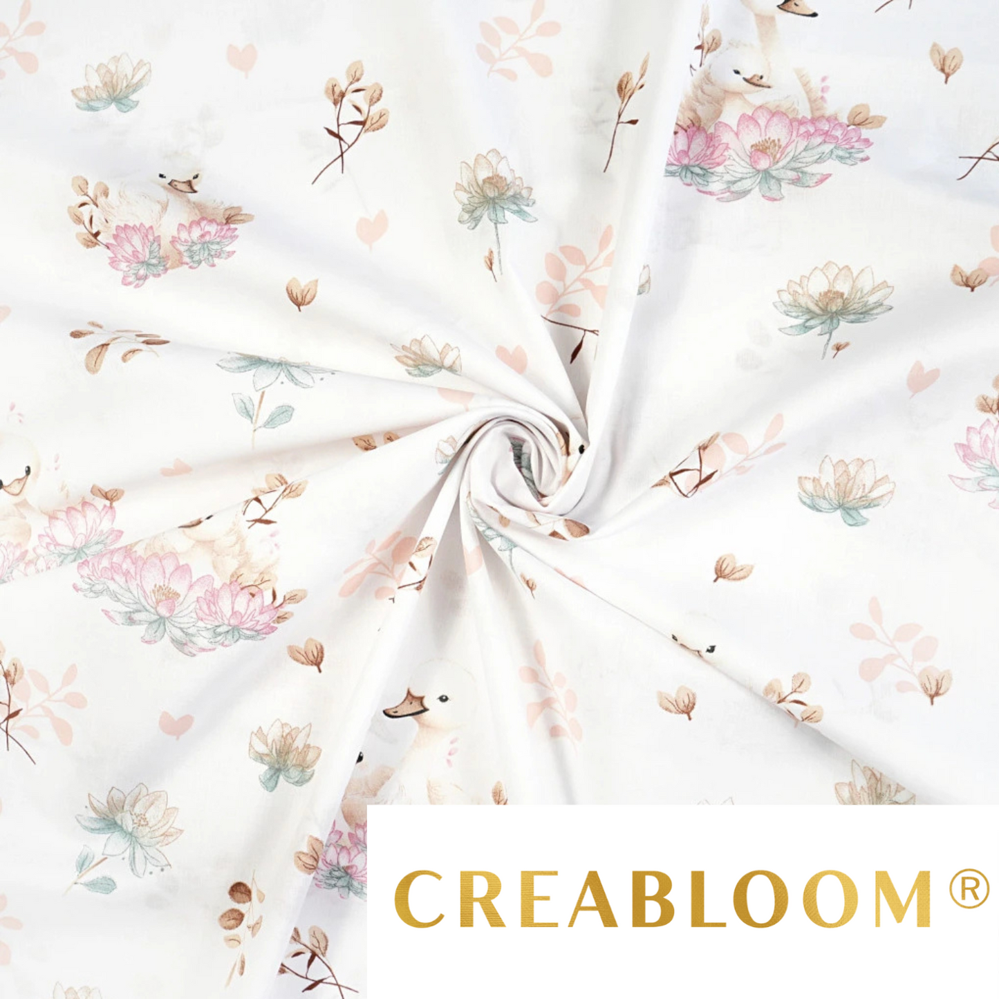 Tissu coton Motif cygnes - fond blanc