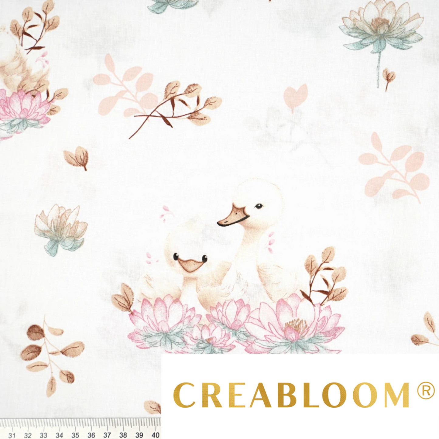 Tissu coton Motif cygnes - fond blanc
