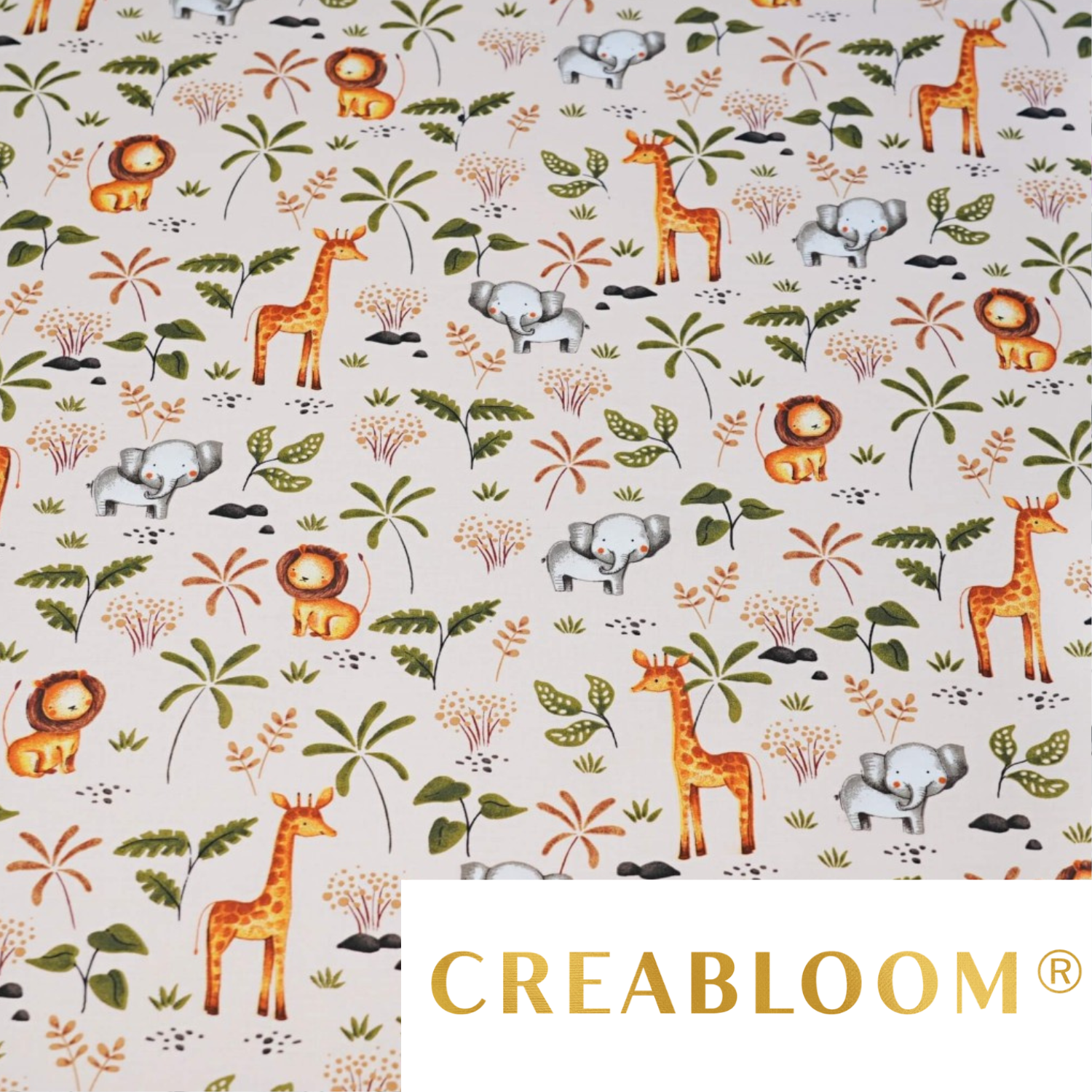 Tissu Coton Motif Animaux D’afrique Fond Couleur Abricot