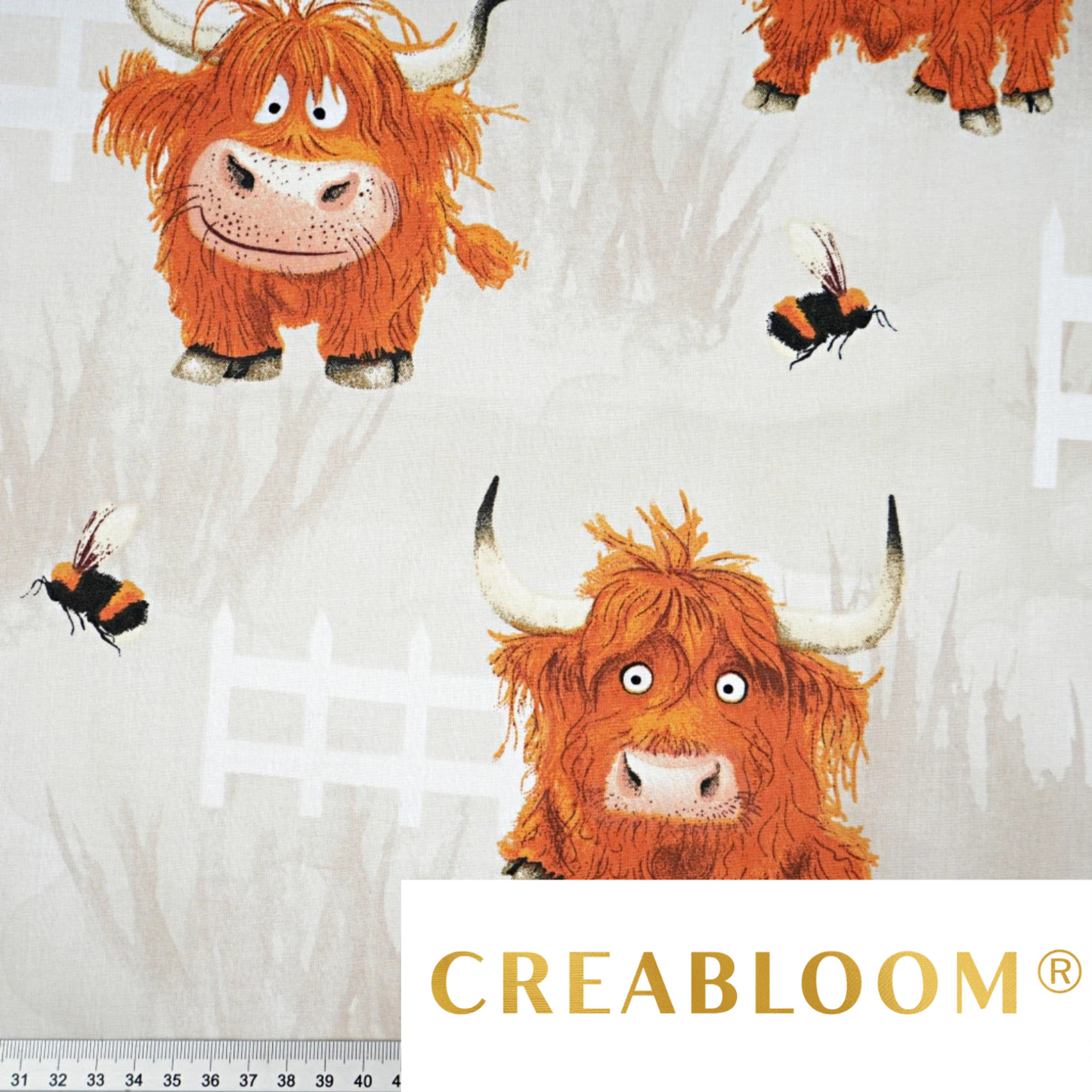Tissu coton Motif vaches - fond beige