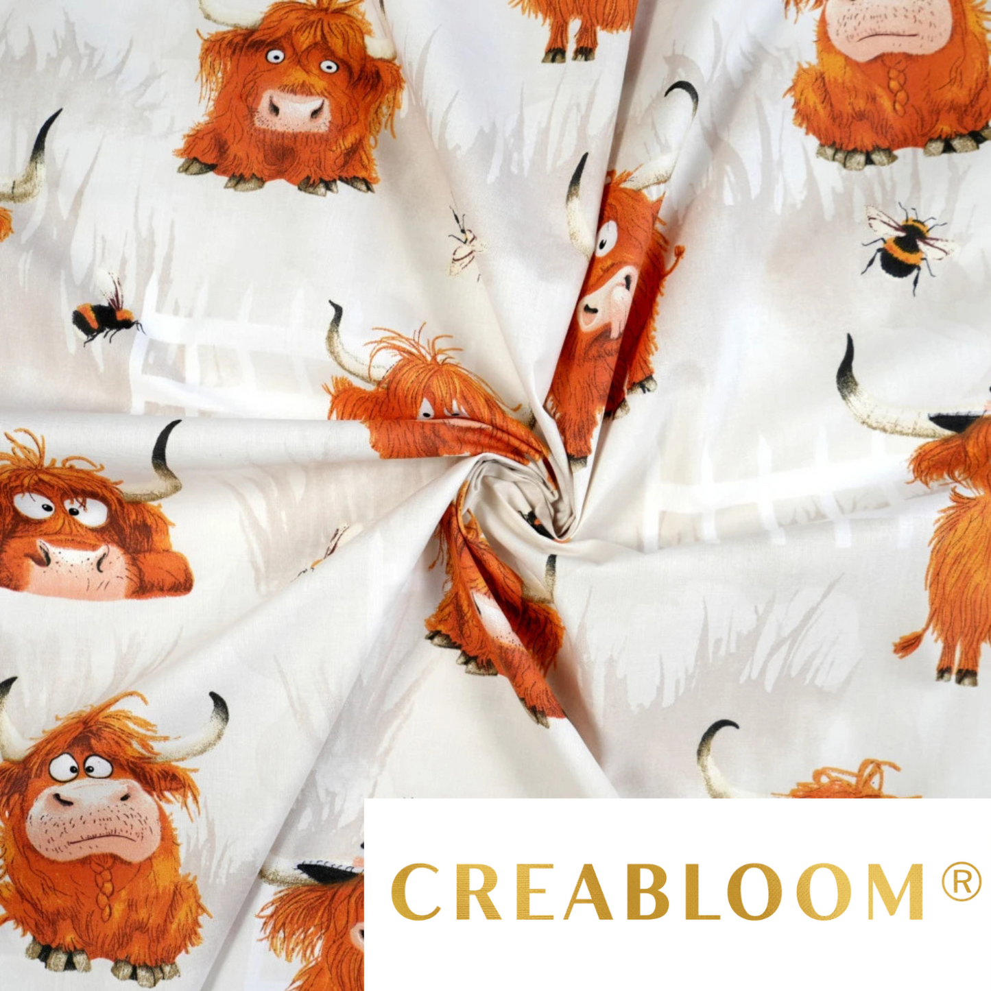 Tissu coton Motif vaches - fond beige