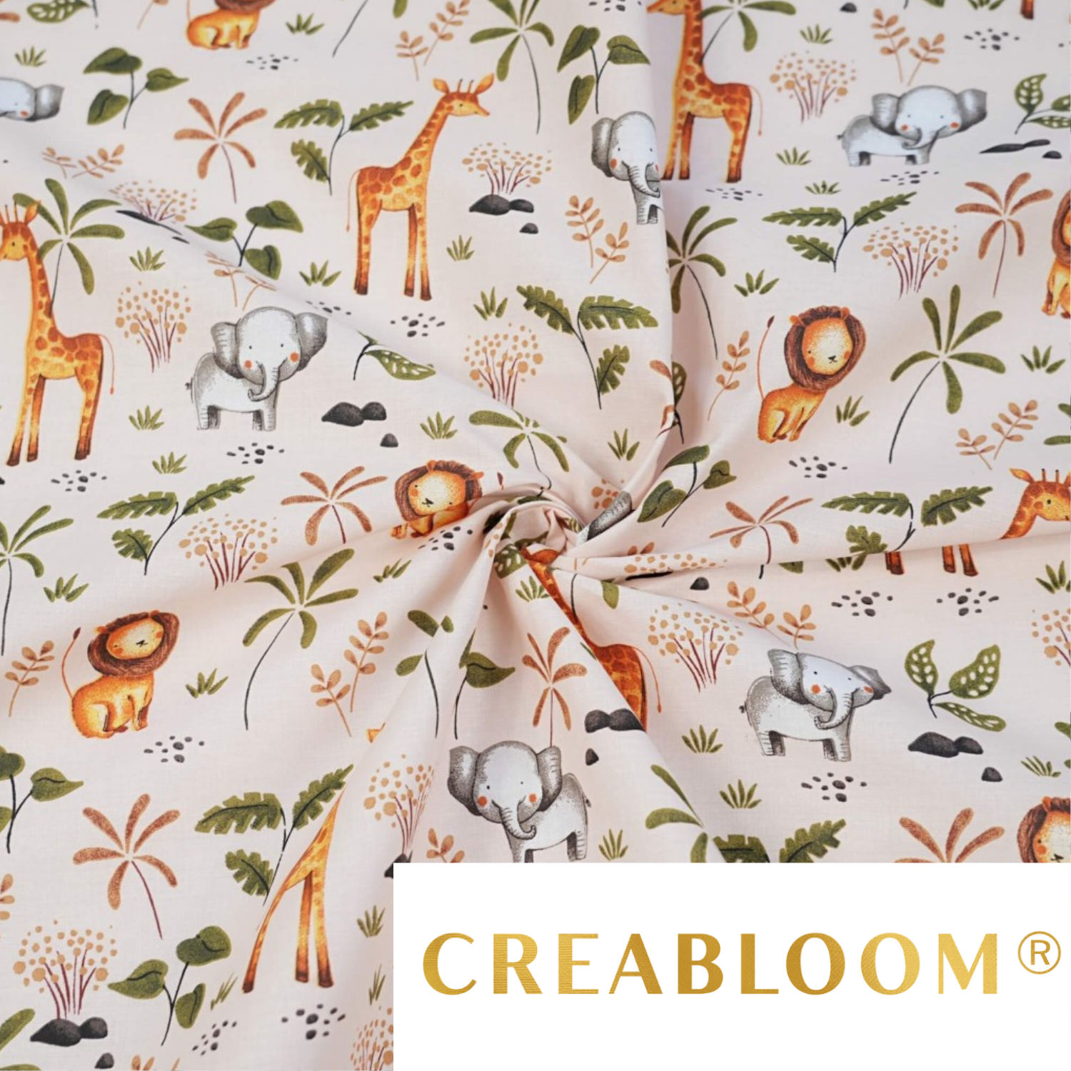 Tissu Coton Motif Animaux D’afrique Fond Couleur Abricot