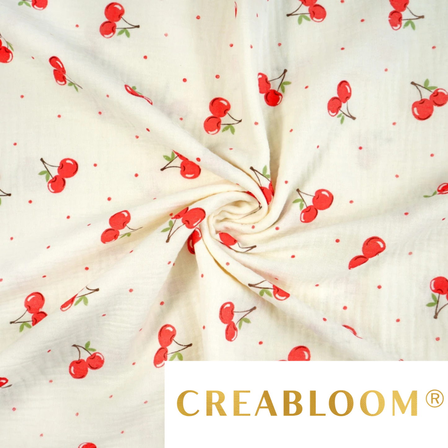 Tissu Double Gaze imprimé cerises - fond ecru