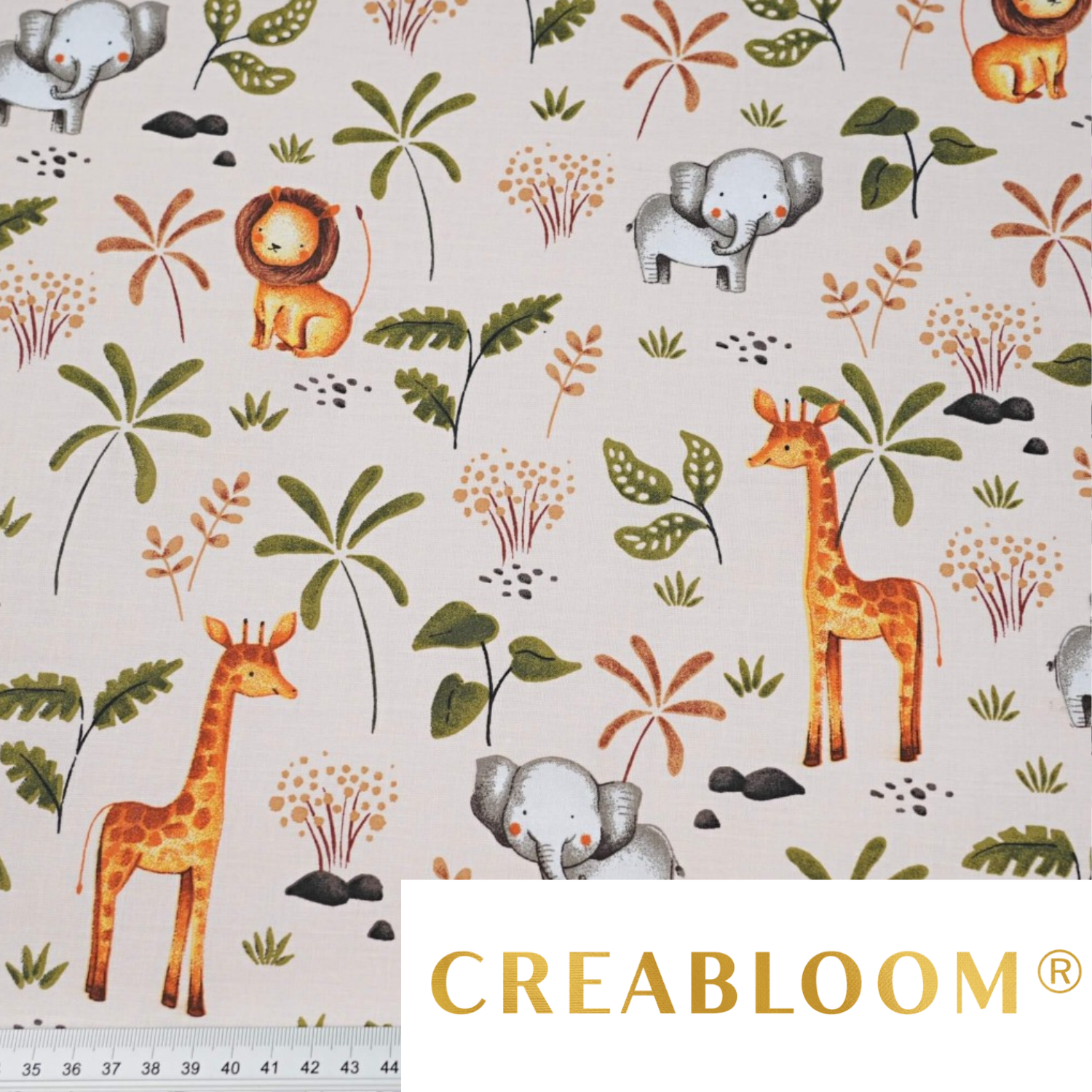 Tissu Coton Motif Animaux D’afrique Fond Couleur Abricot