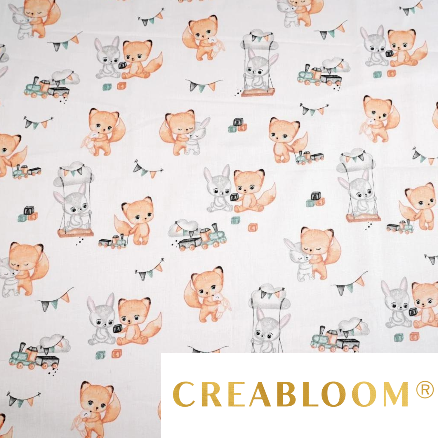Tissu Coton Motif Renards Et Lapins