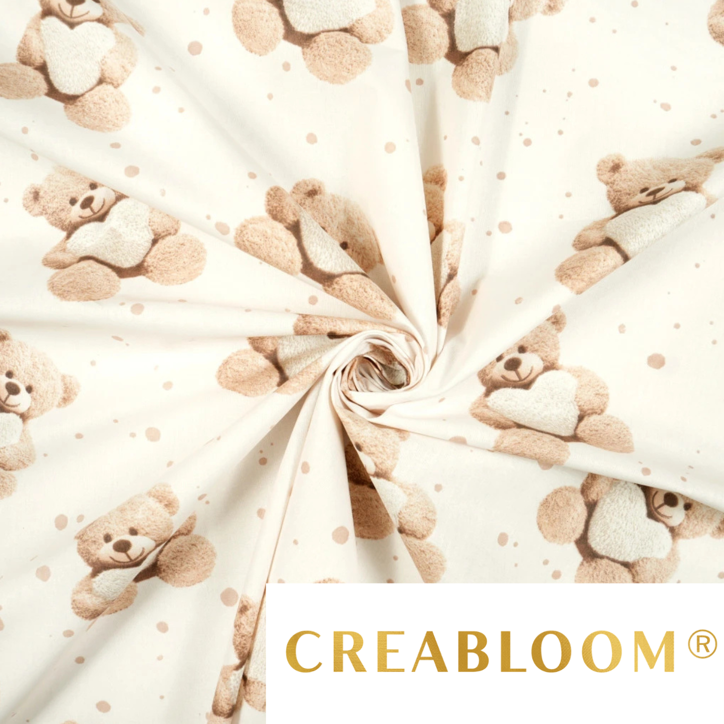 Tissu coton Motif oursons avec cœurs fond écru