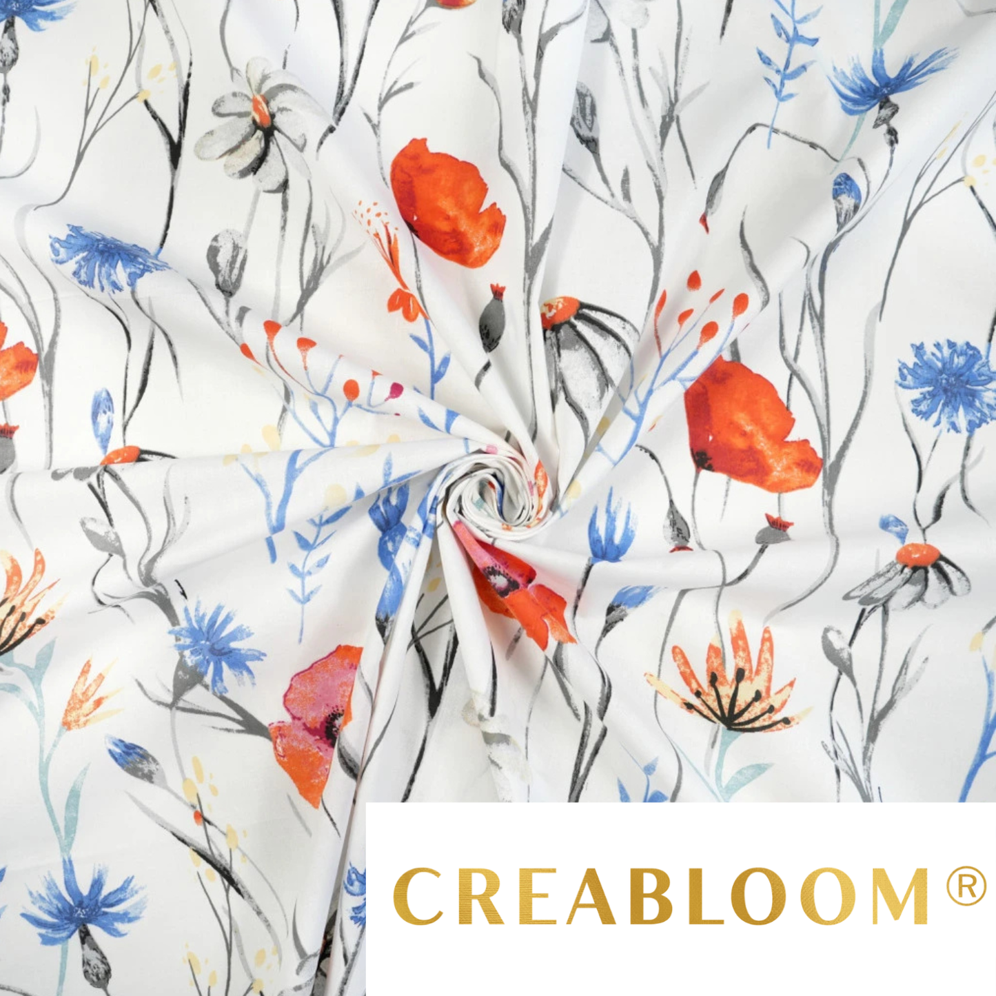 Tela de algodón estampada con flores grandes.