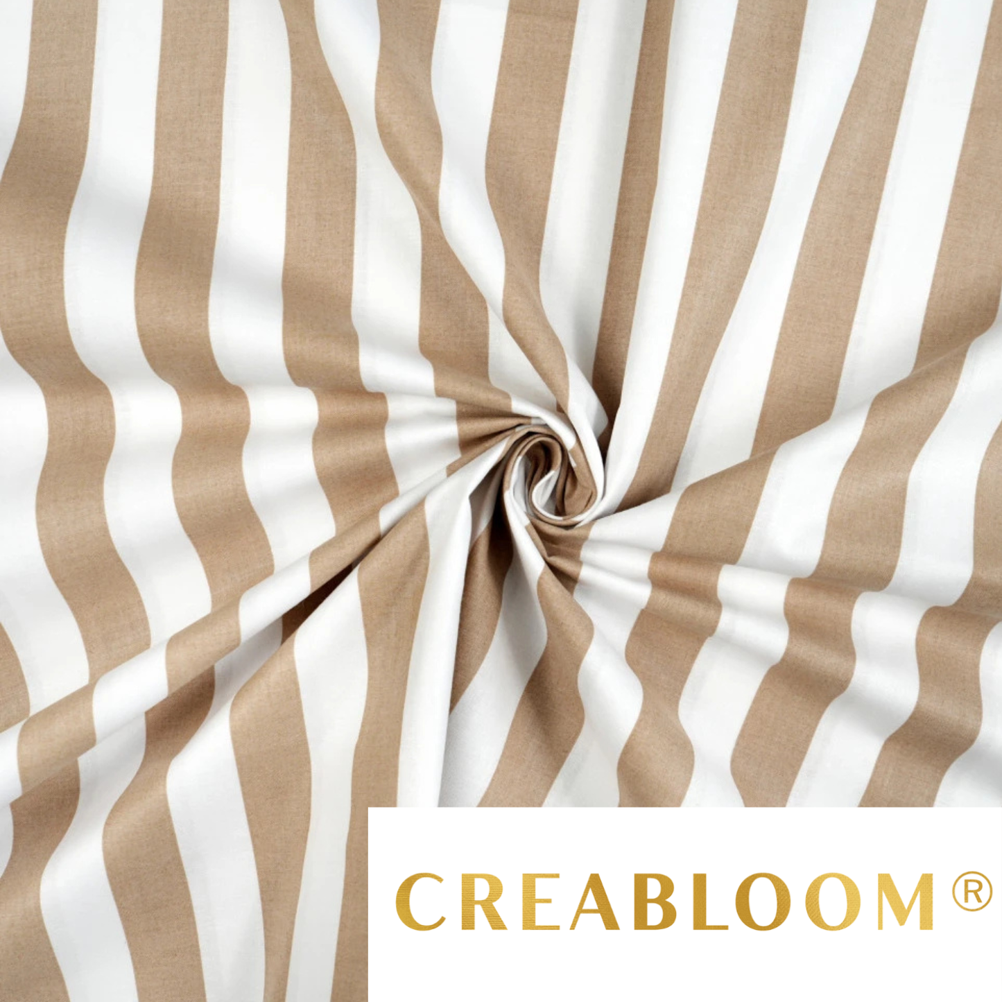 Tissu coton imprimé rayures blanc et beige