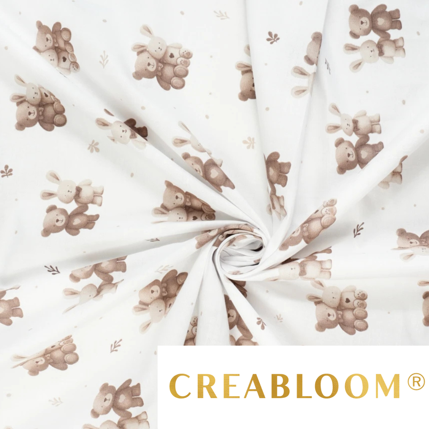 Tela de algodón con estampado de osito de peluche