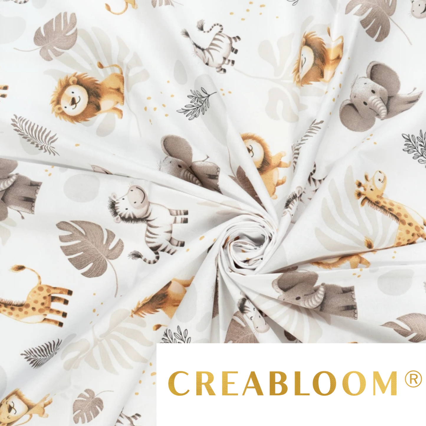 Tela de algodón con estampado safari blanco