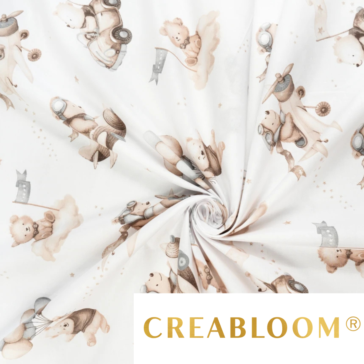 Tela de algodón con estampado safari blanco