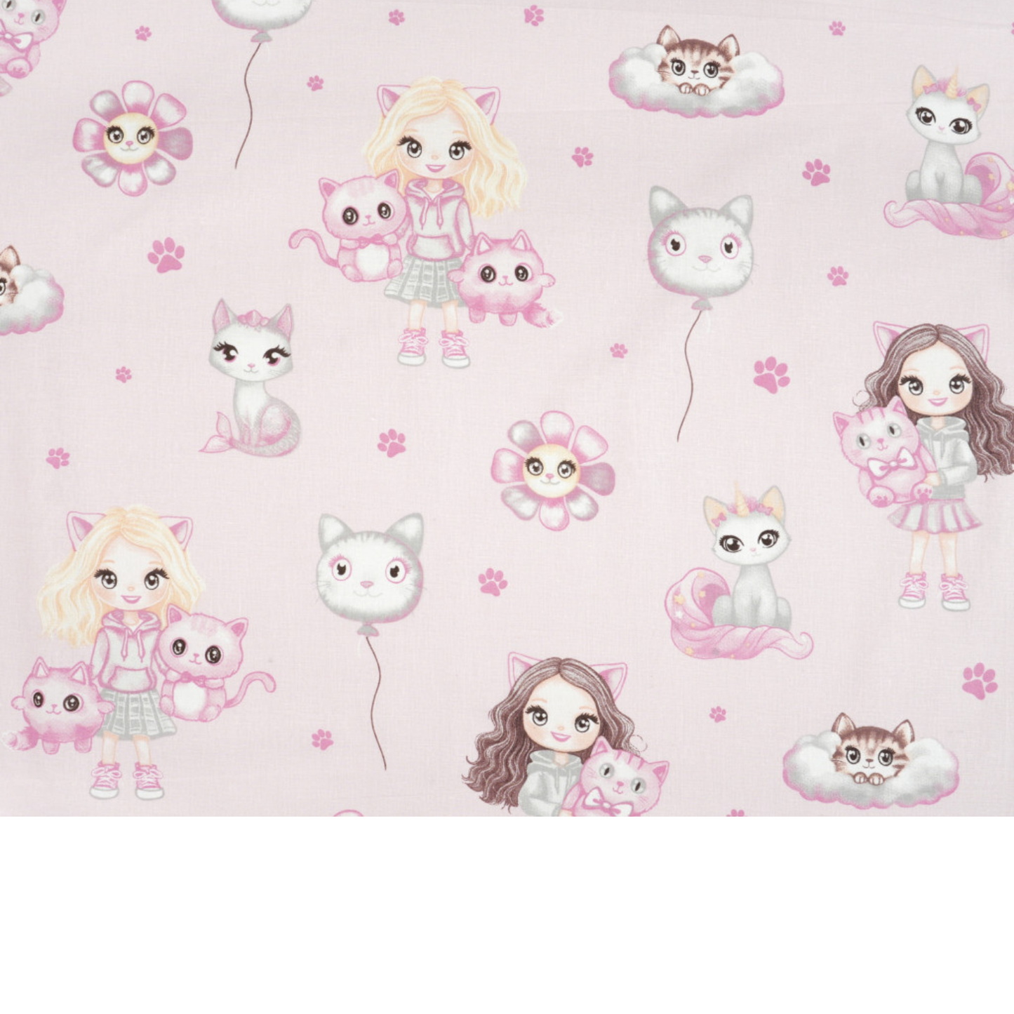 Tissu coton Motif petite fille et chat