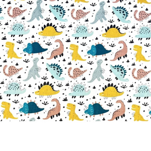 Tissu Coton Motif Dinosaures Fond Blanc