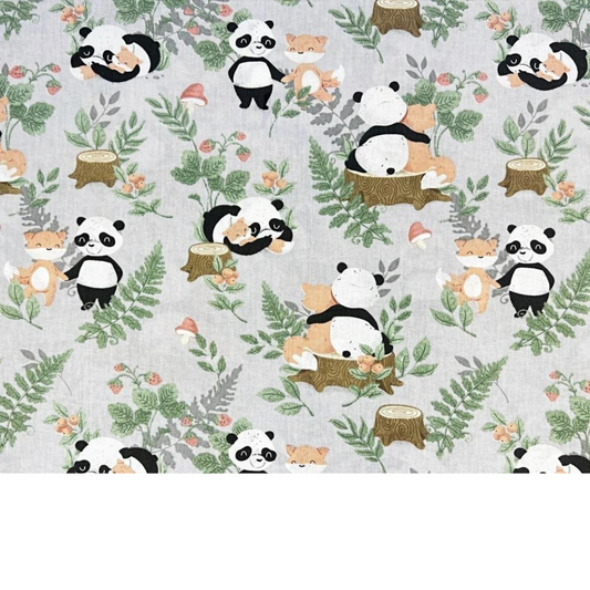 Tissu Coton Motif Pandas Et Renards