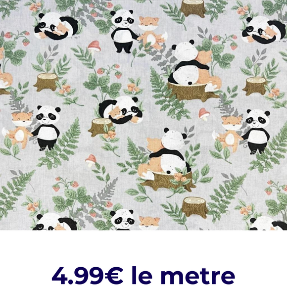 Tissu Coton Motif Pandas Et Renards