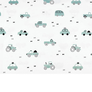 Tissu Coton Motif Voitures Couleur Sauge