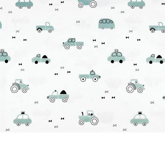 Tissu Coton Motif Voitures Couleur Sauge