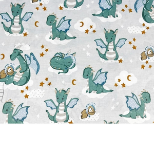 Tissu Coton Motif Dragons Fond Gris