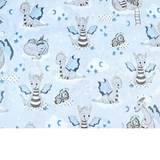 Tissu Coton Motif Dragons Fond Bleu