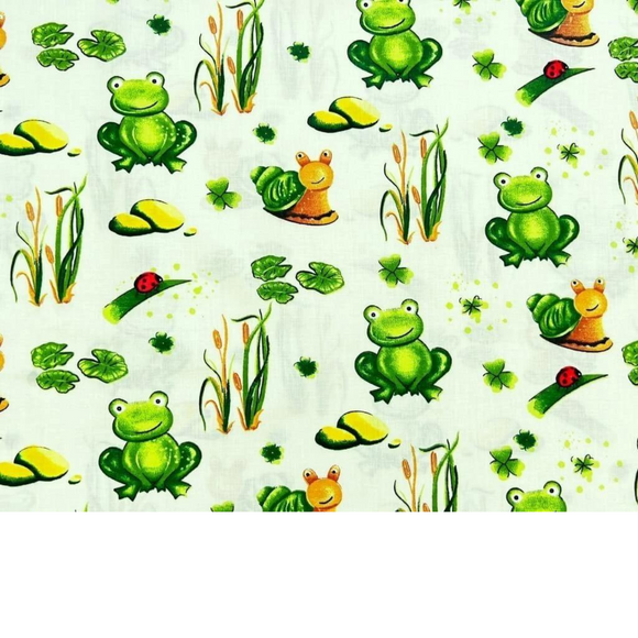 Tissu Coton Motif Grenouilles Et Escargots - Fond Vert Clair