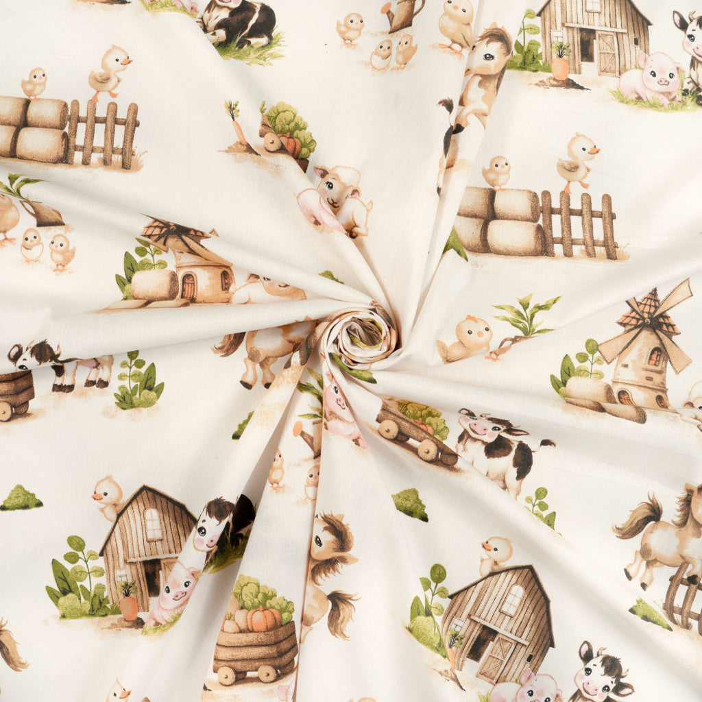 Tissu coton Motif animaux de la ferme