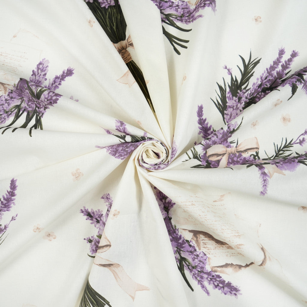 Tissu coton Motif grandes fleurs lavande