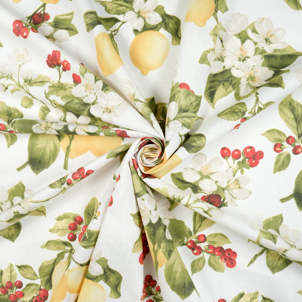 Tissu coton Motif fleurs et citrons