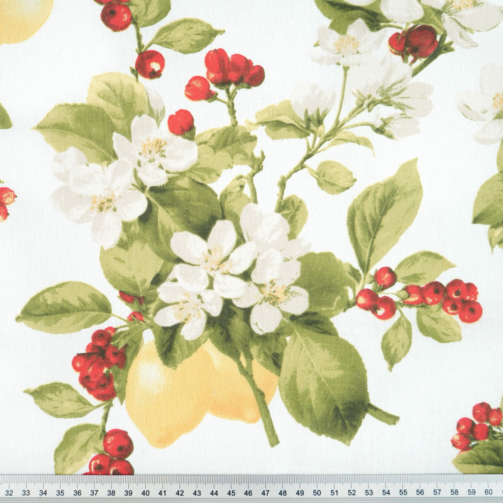 Tissu coton Motif fleurs et citrons